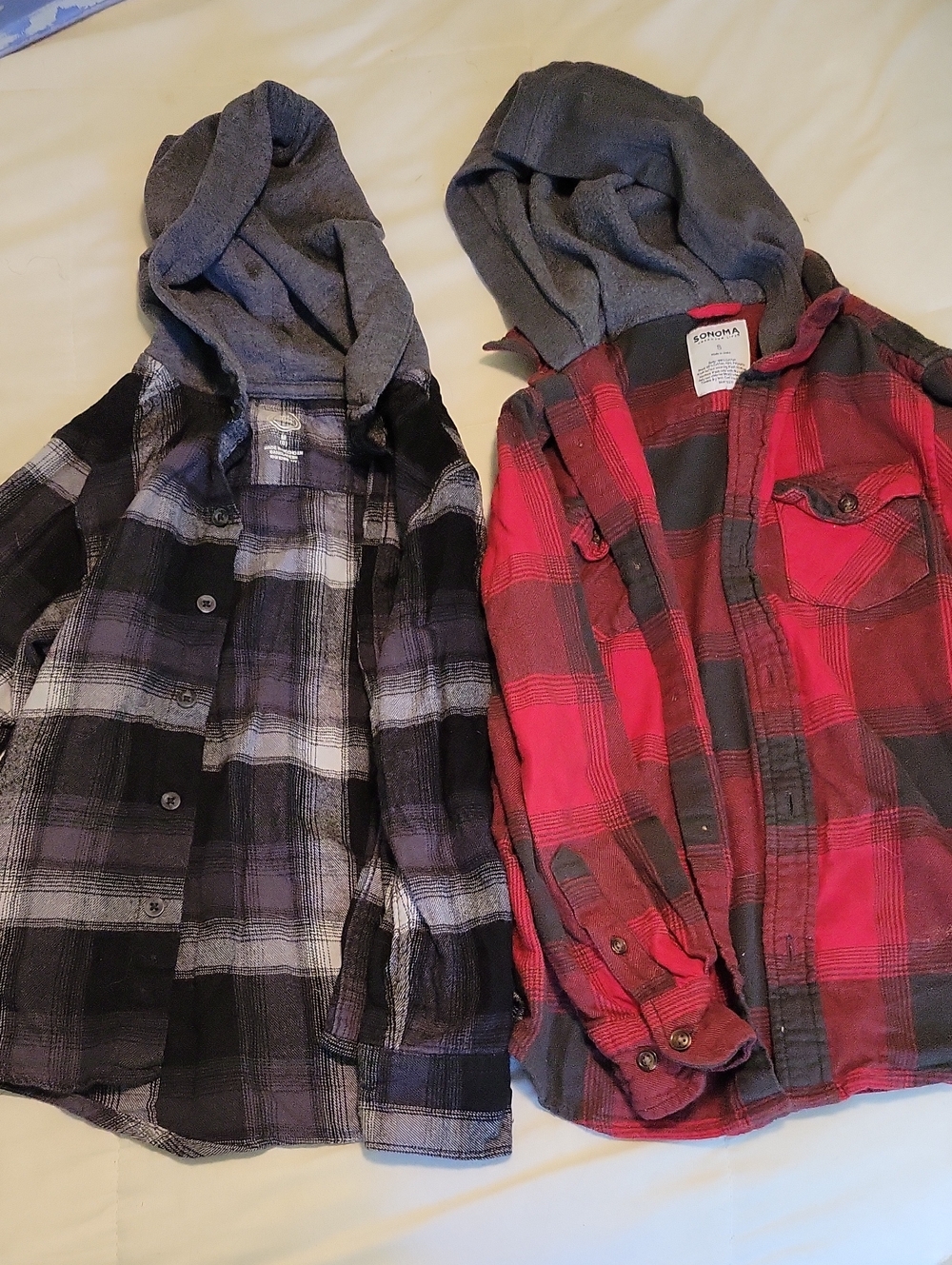 Sonoma Kids Plaid Hooded Button-Up Shirts - Red and Black